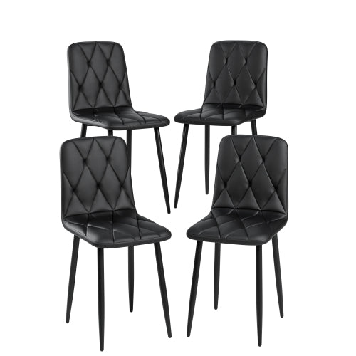 5-Piece Black Square Dining Set, Faux Marble Top & 4 Armless Chairs
