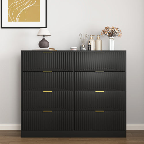 Modern 8 Drawers Dresser Chests for Bedroom,47.2" Wide Wood Chest of Drawers with Gold Metal Handle,Drawer Organizer for Bedroom,Living Room,Hallway and Entryway,Black