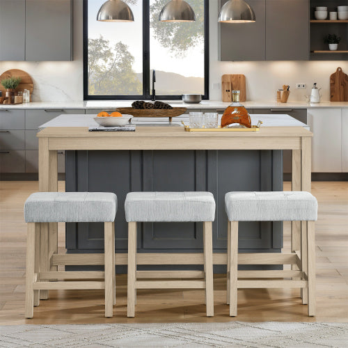 59 Inch Bar Table, Dining Table, Sofa Table with Power Outlet, 3 Upholstered Stools, 4 Piece Bar Table and Chair Set for Living Room, Dining Room, Kitchen