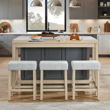 59 Inch Bar Table, Dining Table, Sofa Table with Power Outlet, 3 Upholstered Stools, 4 Piece Bar Table and Chair Set for Living Room, Dining Room, Kitchen