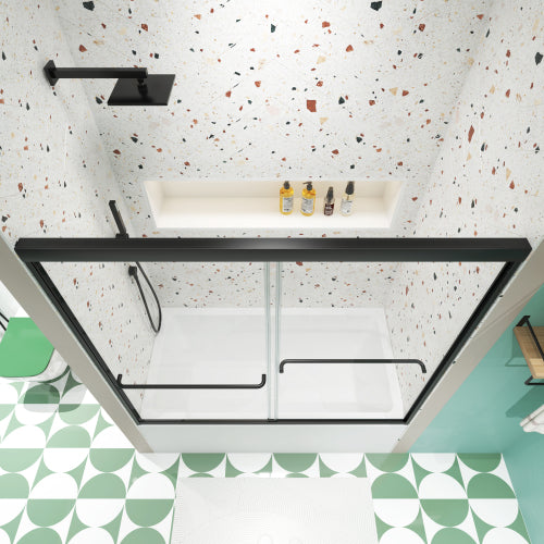 Bathtub Bypass shower door, sliding door, with 1/4" tempered glass and Matted black finish 56"-60"x58"