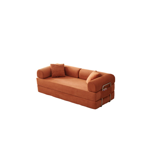 78.8 inch  Orange Corduroy Convertible Compression Boneless Floor Sofa-Bed