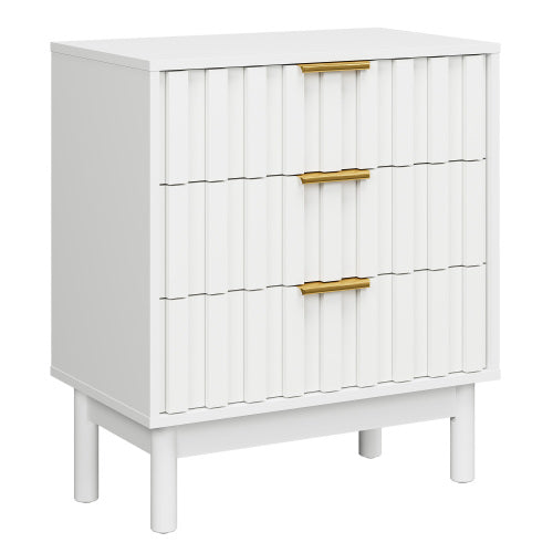White 3-Drawer Fluted Dresser, P2 MDF, 23.6inch*14.2inch*26.8inchH