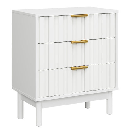 White 3-Drawer Fluted Dresser, P2 MDF, 23.6inch*14.2inch*26.8inchH