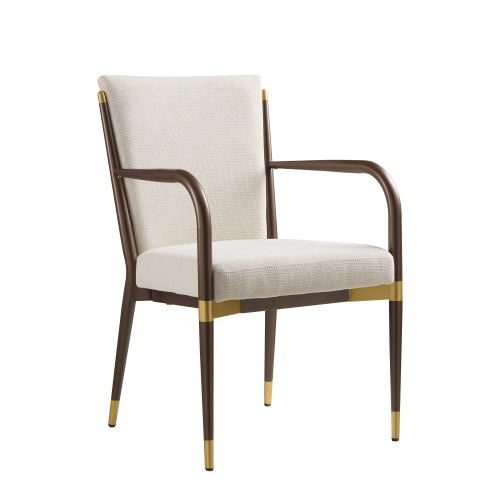 Set of 2 Modern Gold Accent Iron Frame Arm Dining Chairs, Toothpick Design Solid Back 250lbs Weight Capacity