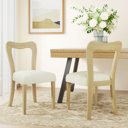 Set of 2 Light Ash Rubberwood Open Back Dining Chairs, Minimalist Beige Upholstered Armless Side Chairs
