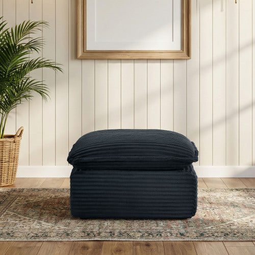 Grey Modular Compression Square Ottoman, Vacuum Packed Upholstered Footrest for Sectional Sofa, No Assembly
