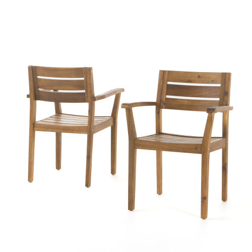 Dining Chairs Set of 2, Acacia Wood Patio Armchairs for Backyard, Poolside and Garden, Teak