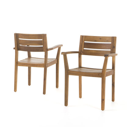 Dining Chairs Set of 2, Acacia Wood Patio Armchairs for Backyard, Poolside and Garden, Teak