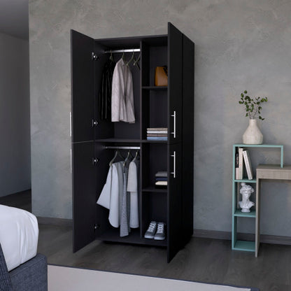 Armoire in melamine with 2 doors , 4 shelves and 2 clothes hanging bar