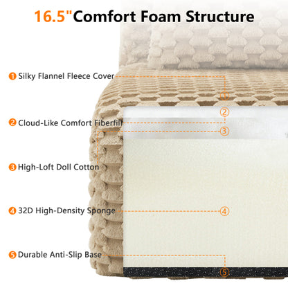 82 inch  Light-Camel Flannelette L-Shaped Modular Boneless Sofa,Ottoman