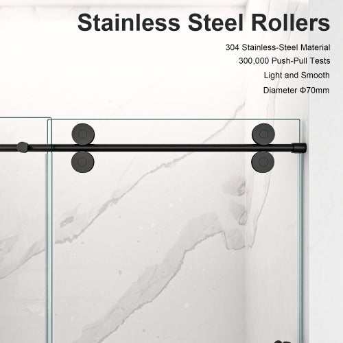 44"-48"W*76" H Frameless Single Sliding Shower Door – 5/16" (8mm) Clear Tempered Glass, Bypass Design with Matte Black Finish