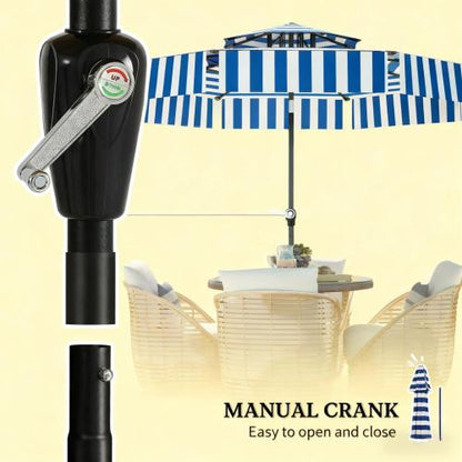 2-Tier Vented Patio Table Umbrella,Outdoor Market Umbrella,Patio Umbrella with Crank 8 Ribs,Tiltable Porch Umbrella,for Outdoor
