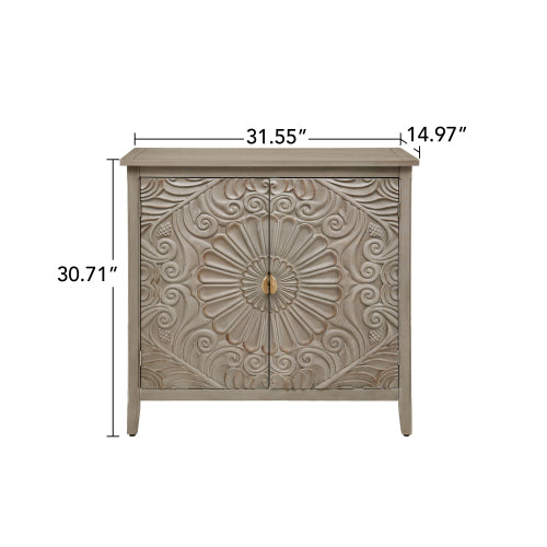 American Style 2-Door Wooden Storage Cabinet Relief Pattern Cabinet With Adjustable Layer Anti-Dumping Design