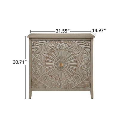American Style 2-Door Wooden Storage Cabinet Relief Pattern Cabinet With Adjustable Layer Anti-Dumping Design