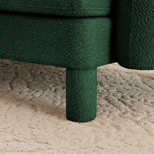 Modern Ottoman Polyester Green Upholstered Accent Ottoman with Boucle Fabric and Wooden Frame