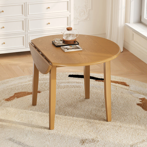 Extendable Round Dining Table for 2-4 People, Folding Wood Dining Table with Adjustable Size, Space-Saving Design for Small Apartments and Dining Areas - LIGHT BROWN