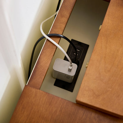 Mid Century Modern Nightstand with Charging Station and 2 Drawers