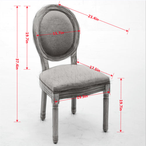 Set of 2 Beige French Carved Solid Wood Linen Dining Chairs, Antique Painted Frame 300 LBS Weight Limit