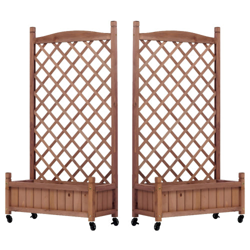 Raised Garden Bed with Trellis 2 Pack, Outdoor Wooden Planter Box Plant Stand with Climbing Racks