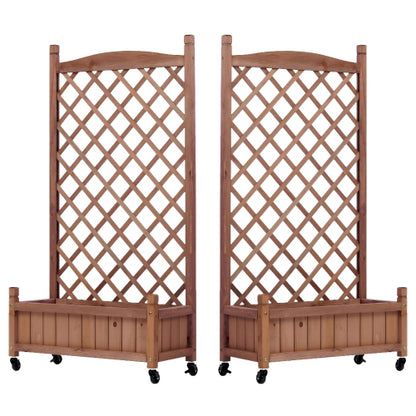 Raised Garden Bed with Trellis 2 Pack, Outdoor Wooden Planter Box Plant Stand with Climbing Racks