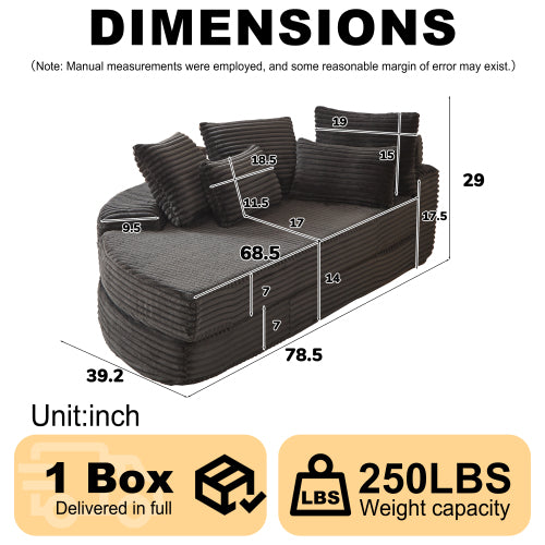 78.5 inch  Corduroy Semi-Circular Sofa-Bed Recliner,5 Pillows & Neck Pillow