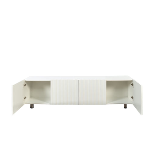 White Modern Particle Board TV Stand 2 Drawer Metal Leg Media Console Cabinet For 65 inch+ TV