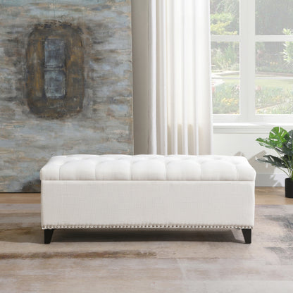 47.5inch  Storage Ottoman, Storage Bench with Safety Close Hinge, Linen Button-Tufted Ottoman for Living Room, Entryway, Hallway, Foot Rest, Support 500lbs - Beige