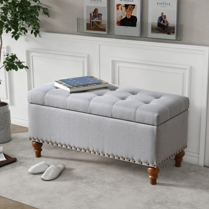 36.61 inch Linen Storage Ottoman Bench with Safety Hinge, Grey