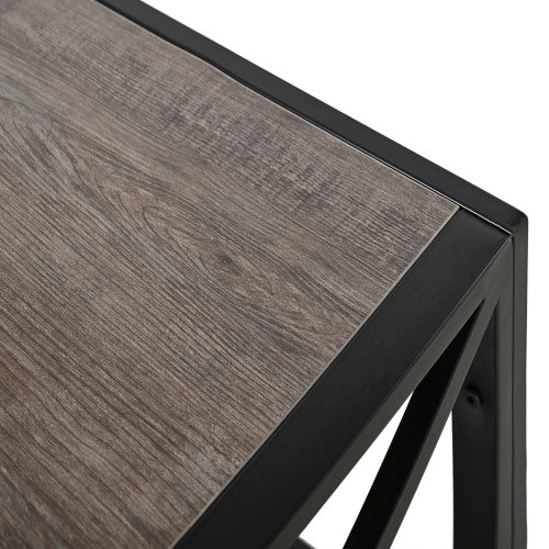39.37inch  Industrial Coffee Table, Tempered Glass & Wood Grain MDF, X-Frame Metal Base, 220lbs Capacity