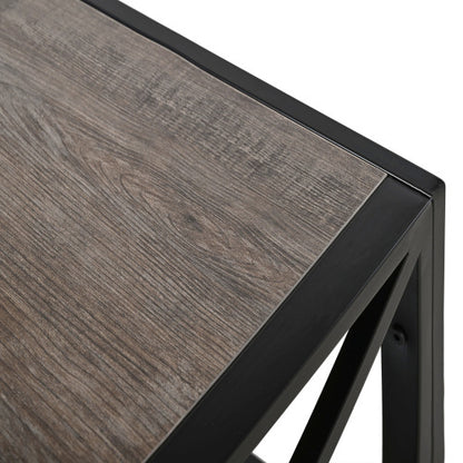 39.37inch  Industrial Coffee Table, Tempered Glass & Wood Grain MDF, X-Frame Metal Base, 220lbs Capacity