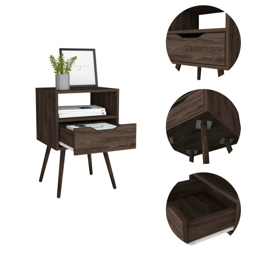 Dark Walnut 1-Drawer Nightstand with Shelf