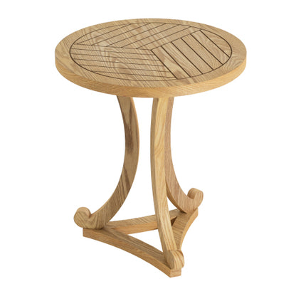 Natural Finish Round Wood Accent Table, Curved Tripod Base Slatted Top End Table, 17.72inch D x 20.67inch H
