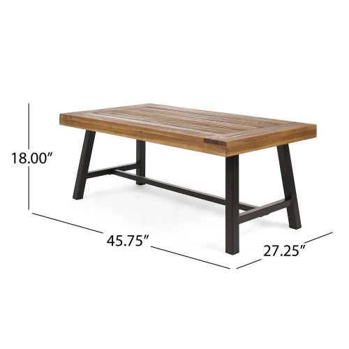 Modern Industrial Brown Acacia Wood Slat Coffee Table with Metal Frame