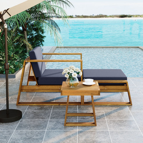 STYLE Acacia Wood Outdoor Lounge Set - Chair and Ottoman with Removable Cushions