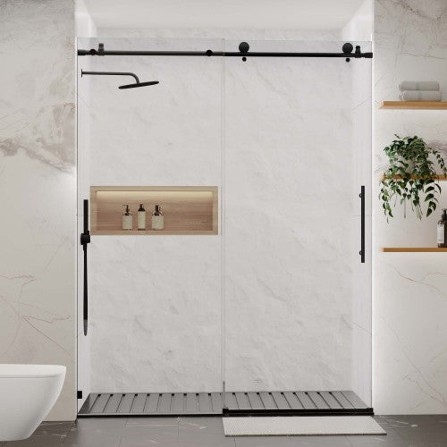 6-60"W x 76"H Frameless Shower Door, Sliding Shower Door, with Premium 5/16"(8mm)Thick Tempered Glass Shower Enclosure ,Chrome Matte Black With Buffer