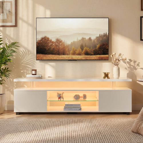 White 60 inch LED TV Stand with Storage Cabinet and Gaming Shelf