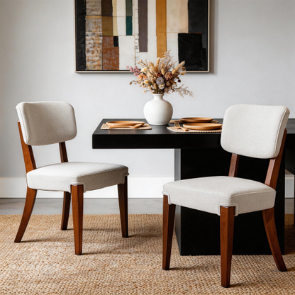 Armless Wood Dining Chairs with Upholstered Seats, Set of 2, Beige