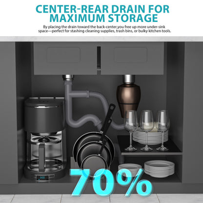 Topmount Drop in Kitchen Sink - 33" x 22" x 10" Double Bowl (50/50) Kitchen Sink 16 Gauge with Two 10" Deep Basin, Brushed Nickel