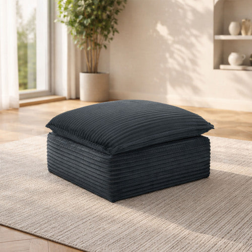 Grey Modular Compression Square Ottoman, Vacuum Packed Upholstered Footrest for Sectional Sofa, No Assembly