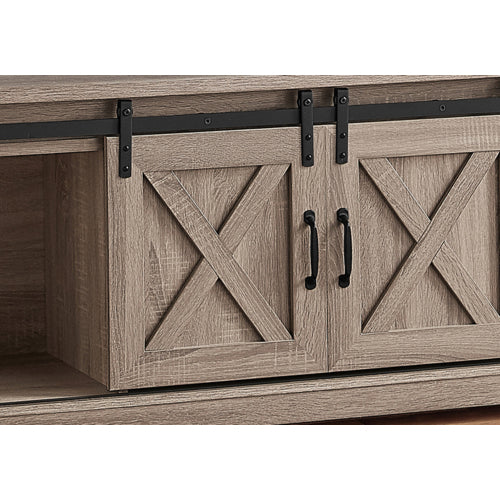60 Inch Dark Taupe Modern Farmhouse TV Stand with Sliding Barn Doors & Adjustable Shelf