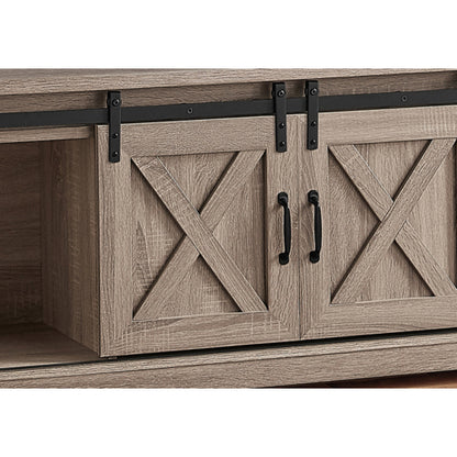 60 Inch Dark Taupe Modern Farmhouse TV Stand with Sliding Barn Doors & Adjustable Shelf