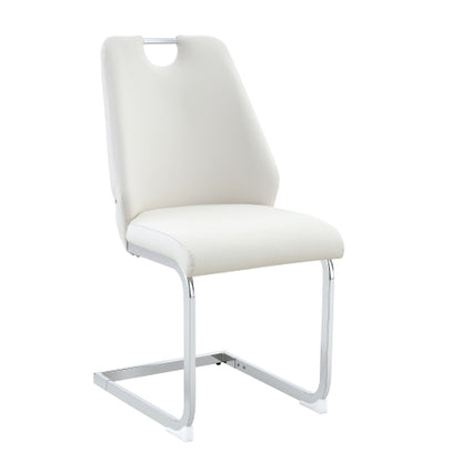 Set of 2 White Gold Mesh PU High Back Dining Chairs, Silver Back Ring Chrome Pull Handle Solid Iron Frame