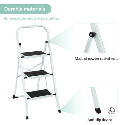 3-Step Iron Folding Step Stool Ladder 330 lbs. Load Capacity Type IA Duty Rating (5.51 ft. Reach Height), White