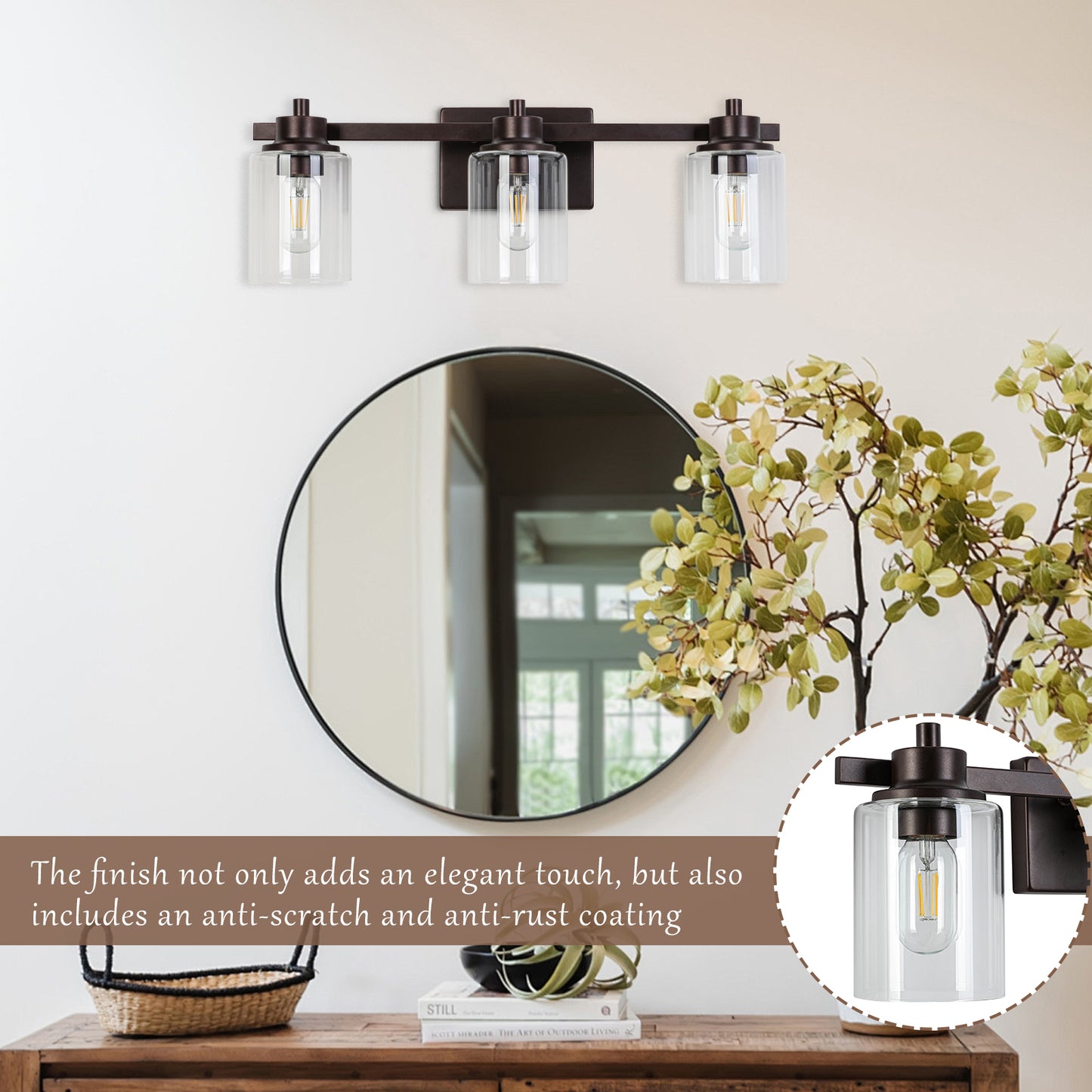 Vanity light 23-in 3-Light Oil-Rubbed Bronze Industrial Vanity Light