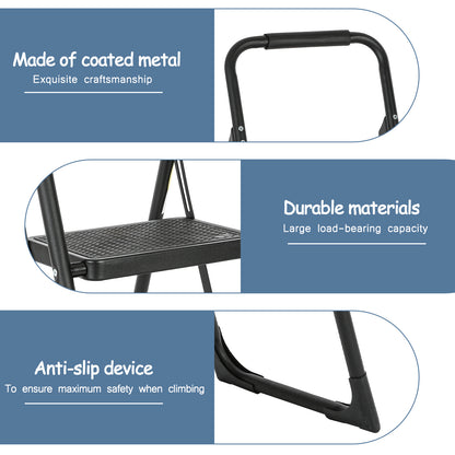 3-Step Iron Folding Step Stool Ladder 330 lbs. Load Capacity Type IA Duty Rating (6.3 ft. Reach Height), Black