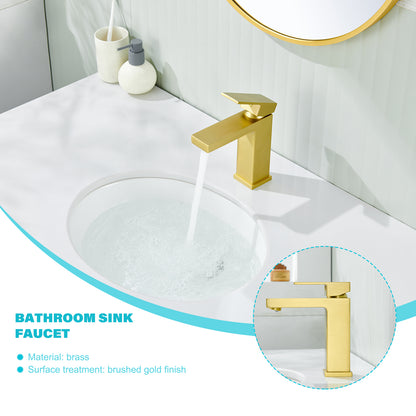 Single-Handle Single Hole Bathroom Faucet in Brushed Gold