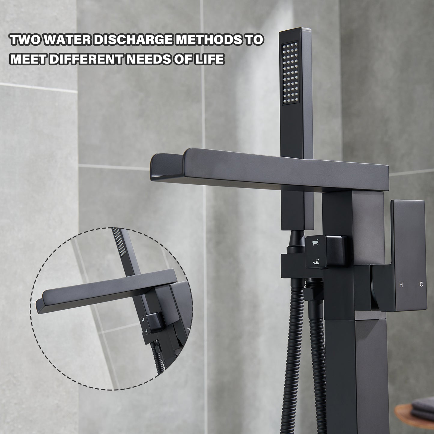 Single-Handle Free Standing Claw Foot Freestanding Tub Faucet with Handheld Shower in. matte black