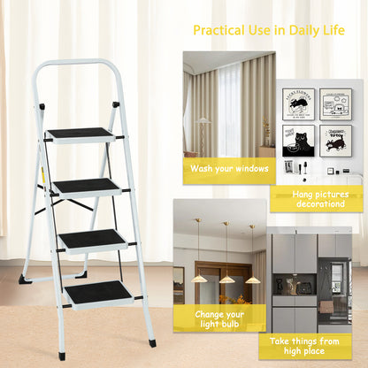 4-Step Iron Folding Step Stool Ladder 330 lbs. Load Capacity Type IA Duty Rating (5.51 ft. Reach Height), White