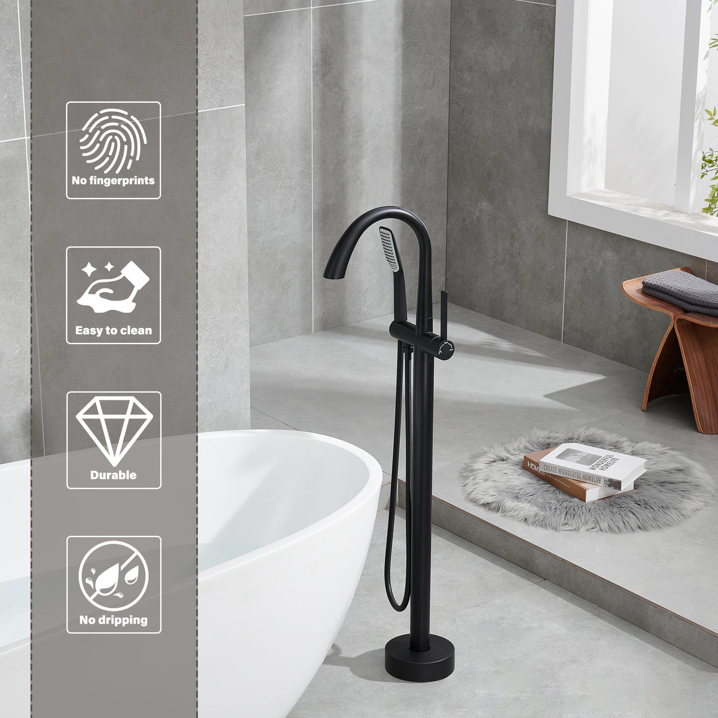 Single-Handle Freestanding Tub Faucet with Handheld Shower in. Matte Black